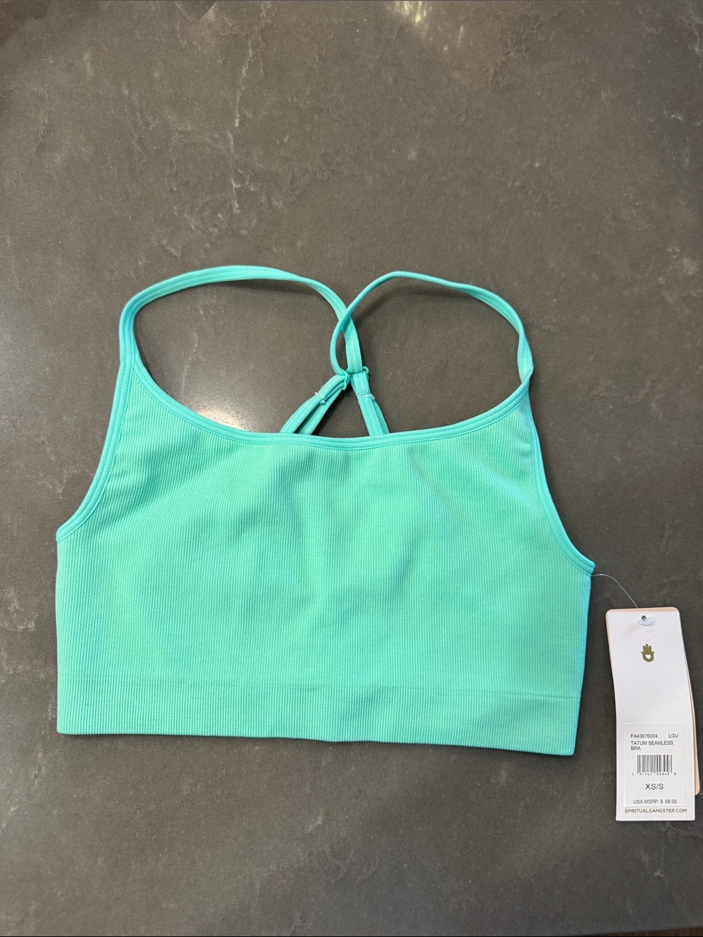 Spiritual Gangster NWT Seamless Ribbed Strappy Bralette - Turquoise